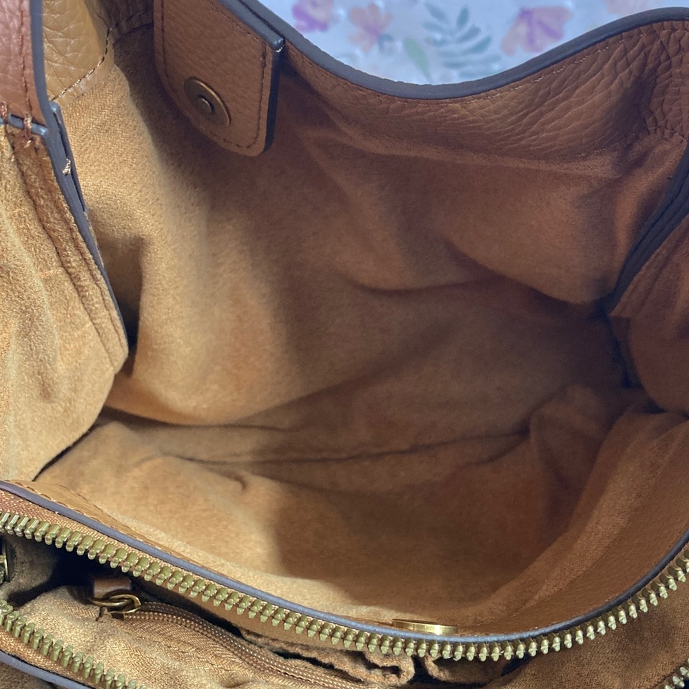 Tan Leather Crossbody Bag with Top Handle - Picture 5 of 6